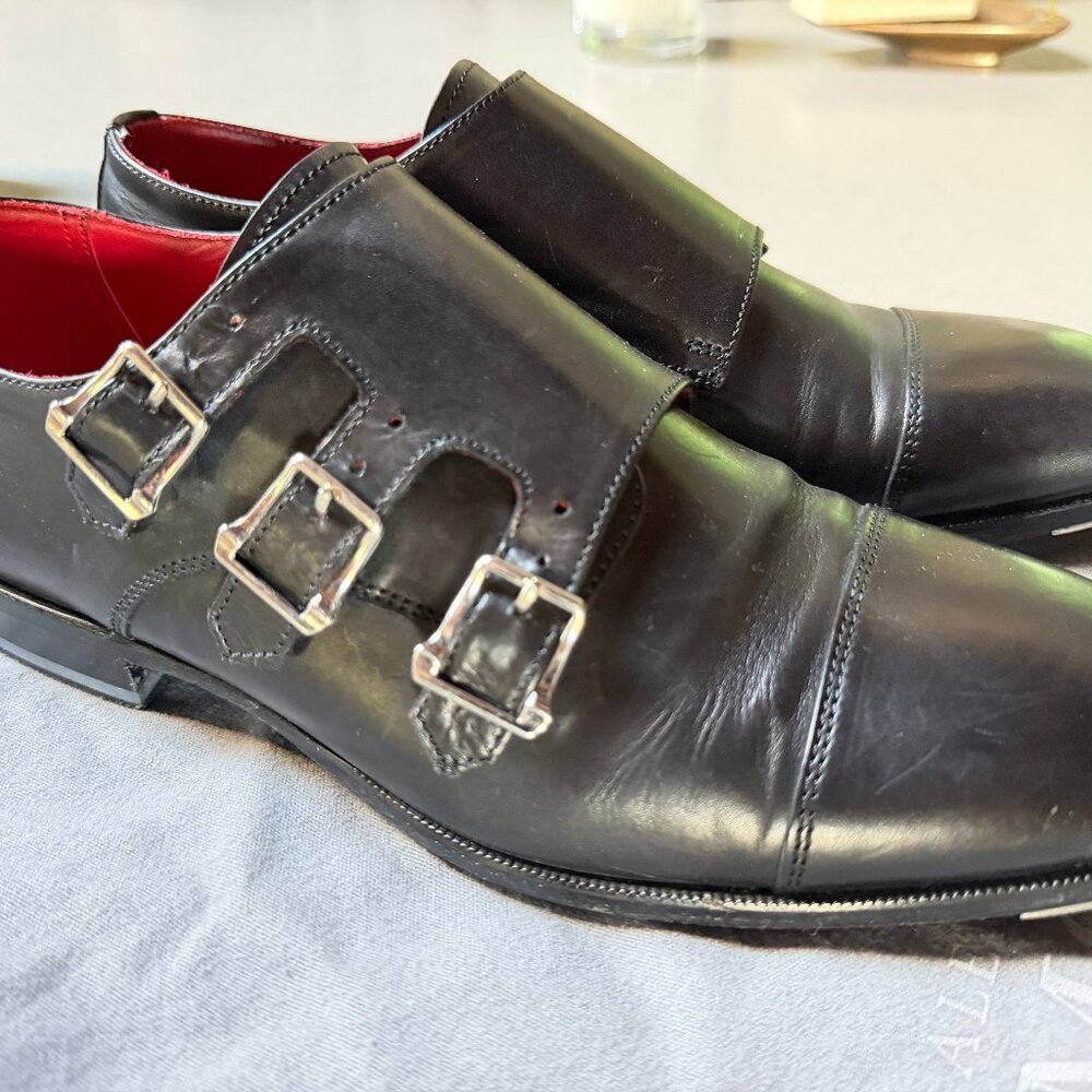 Alexander McQueen Triple Monk Strap Black Dress Shoe with Steel Tip - sz 41